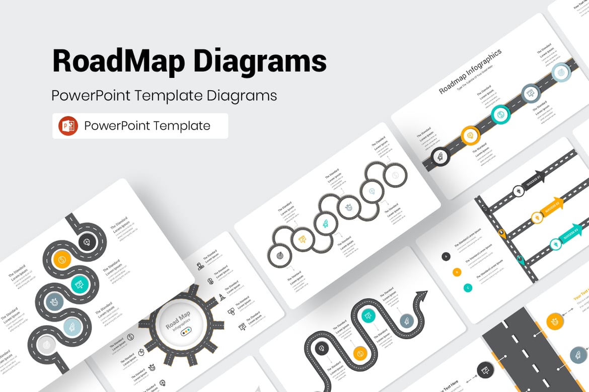 Template Presentasi PowerPoint Diagram RoadMap yang Menarik