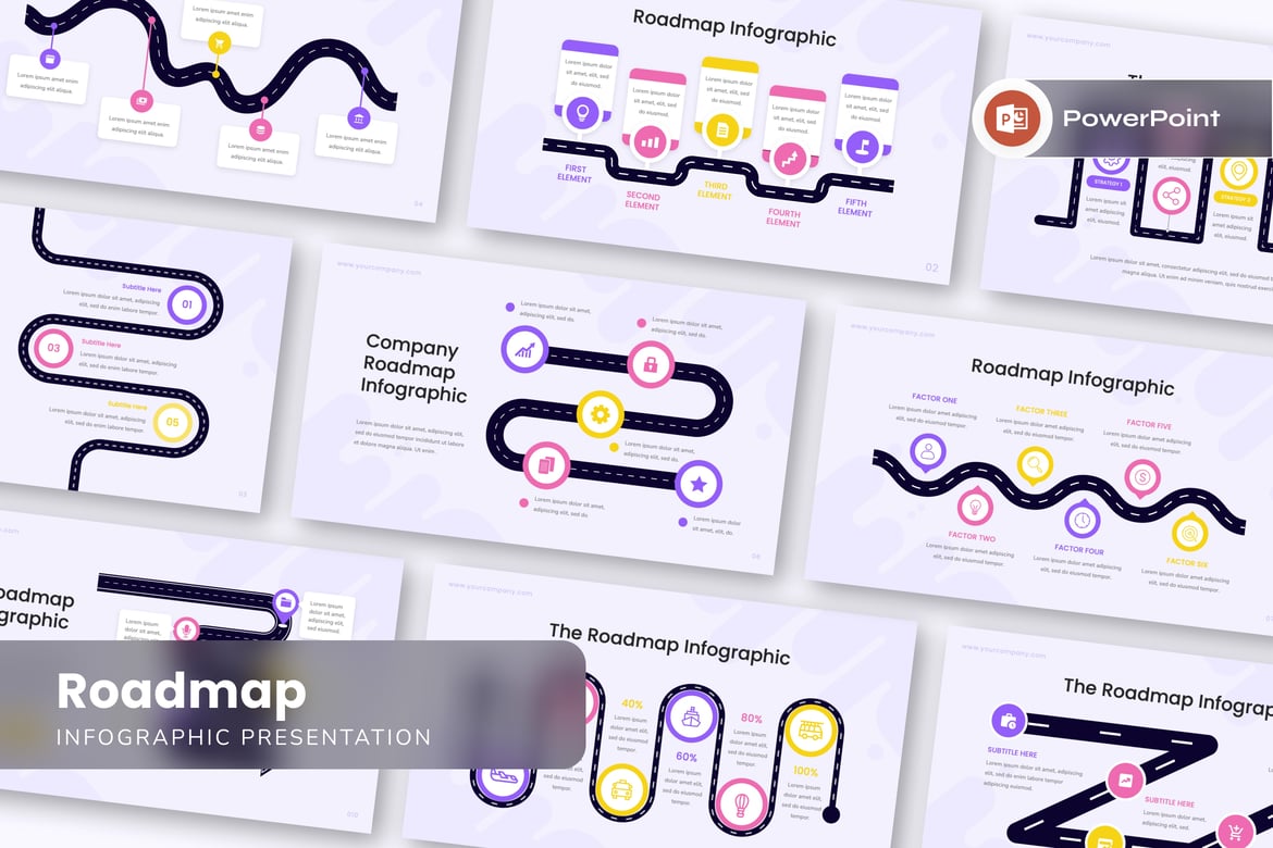 Template Presentasi PowerPoint Infografis Roadmap yang Menarik