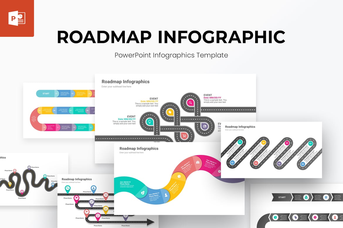 Template PowerPoint Infografis Peta Jalan yang Menarik
