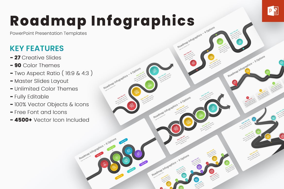Template PowerPoint Infografis Peta Jalan yang Menarik