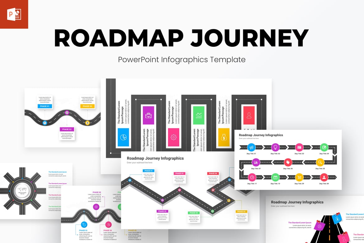 Template PowerPoint Infografis Perjalanan Roadmap yang Menarik