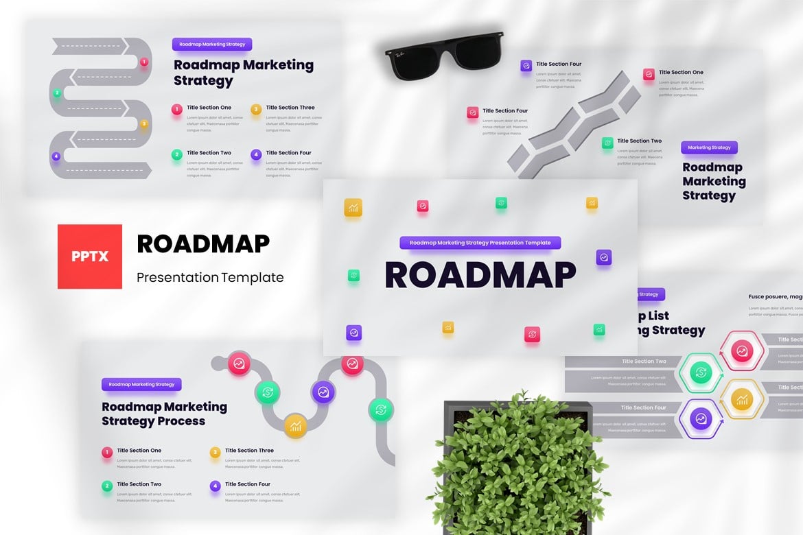 Template Powerpoint Strategi Pemasaran Roadmap yang Modern dan Profesional
