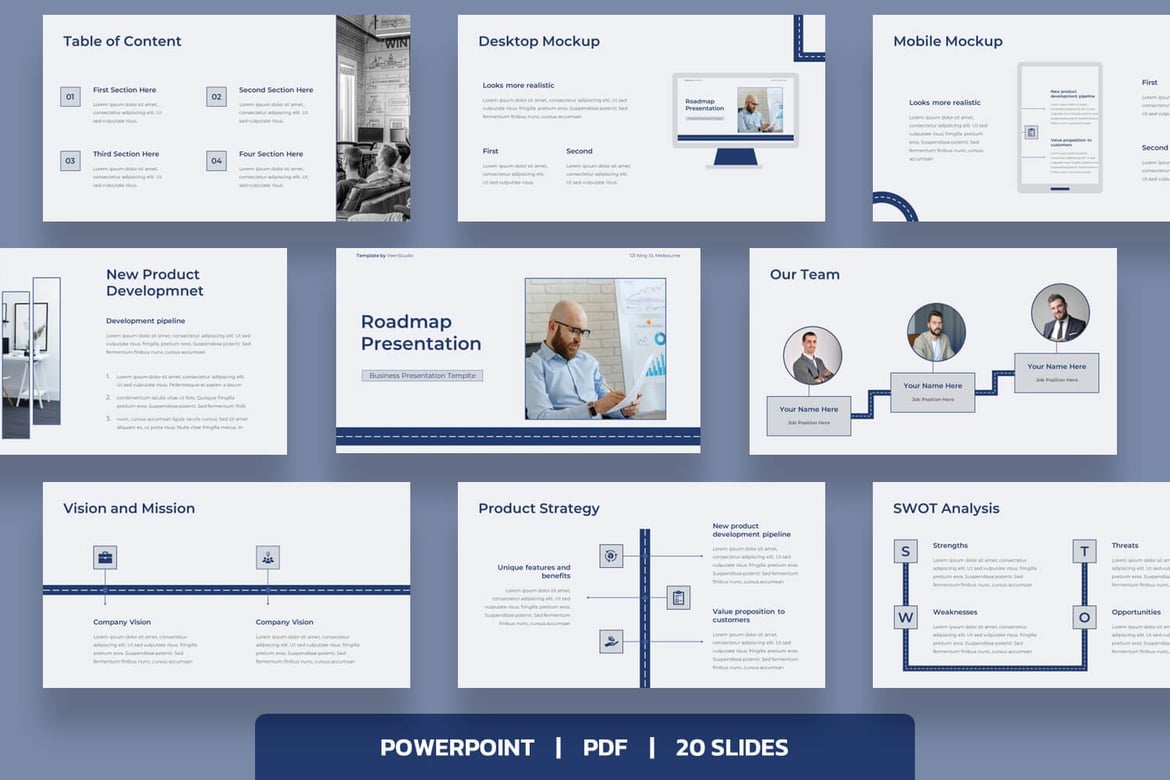 Template PowerPoint Peta Jalan Bisnis yang Menarik