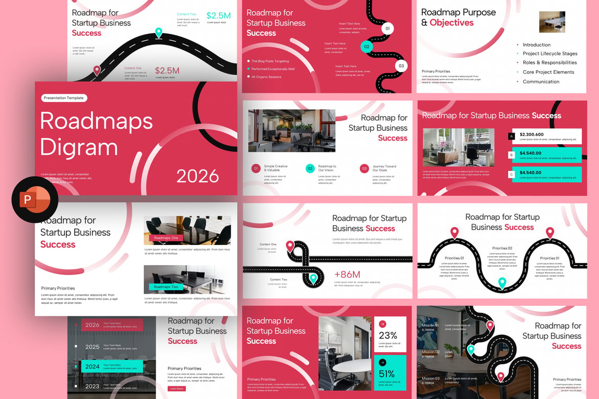 Template Presentasi PowerPoint Diagram Roadmaps yang Modern dan Profesional