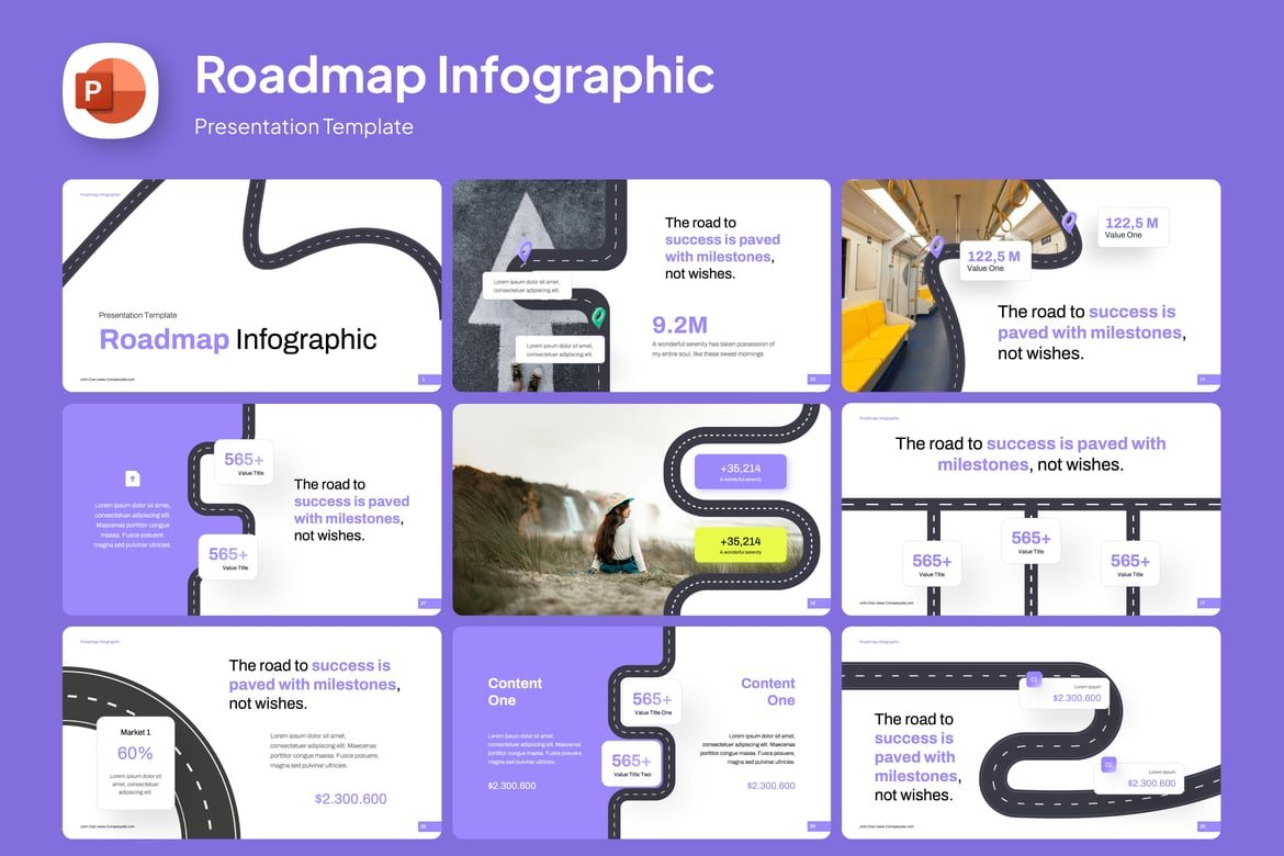 Template PowerPoint Infografis Peta Jalan yang Menarik