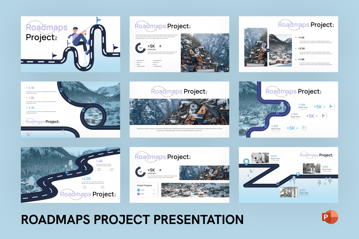 Template Presentasi PowerPoint Proyek Roadmap yang Menarik