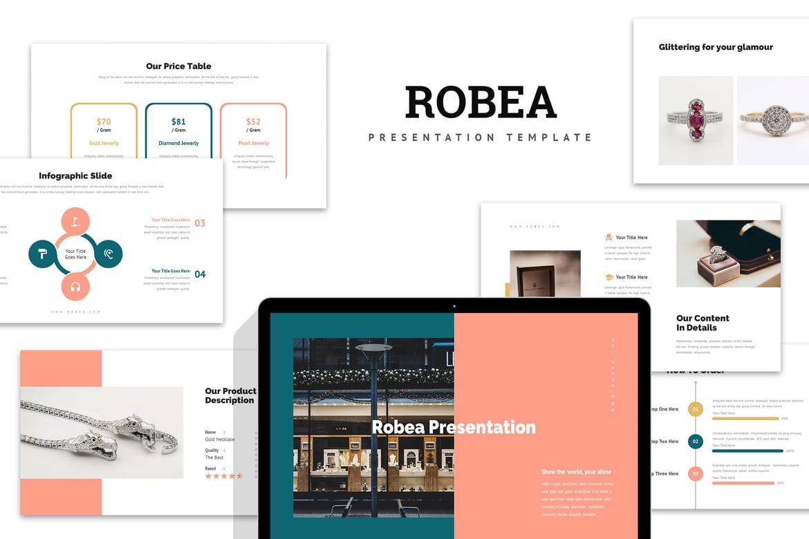 Template Presentasi PowerPoint Robea untuk Bisnis Perhiasan yang Menarik