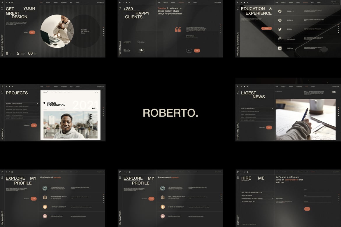 Roberto - Template Web Pribadi Satu Halaman untuk CV/Resume Profesional