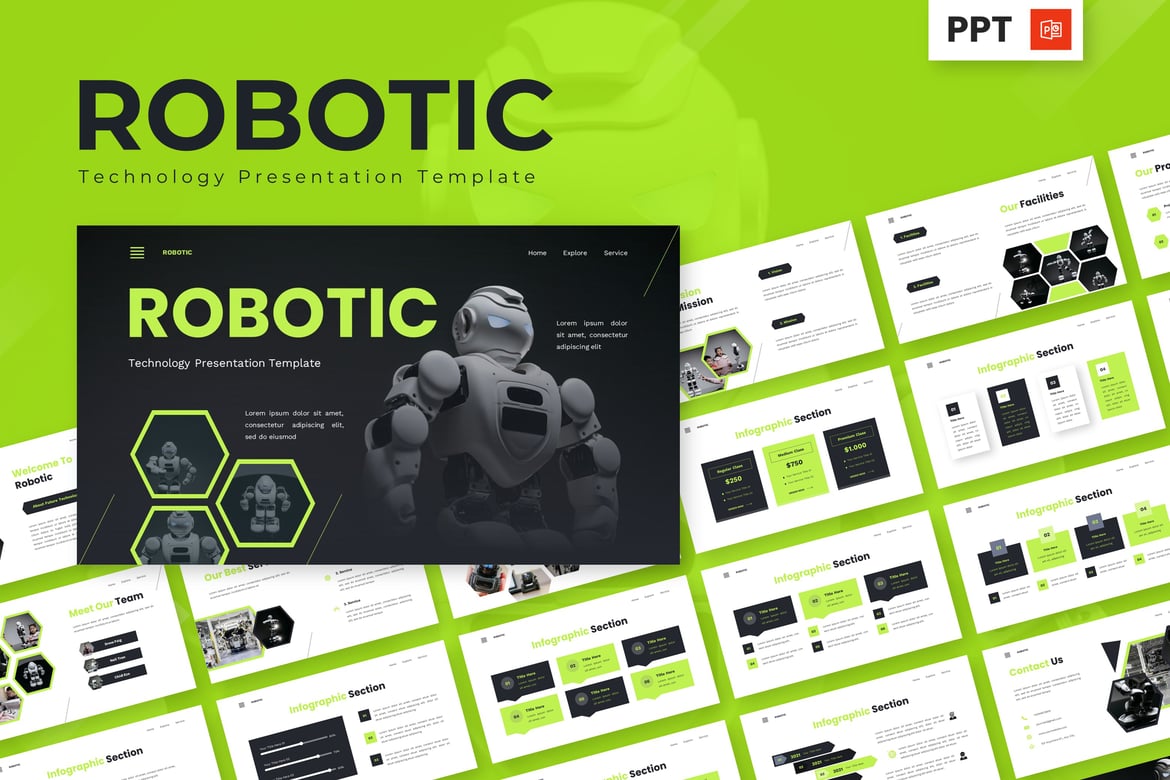 Template Powerpoint Teknologi Robotik yang Modern