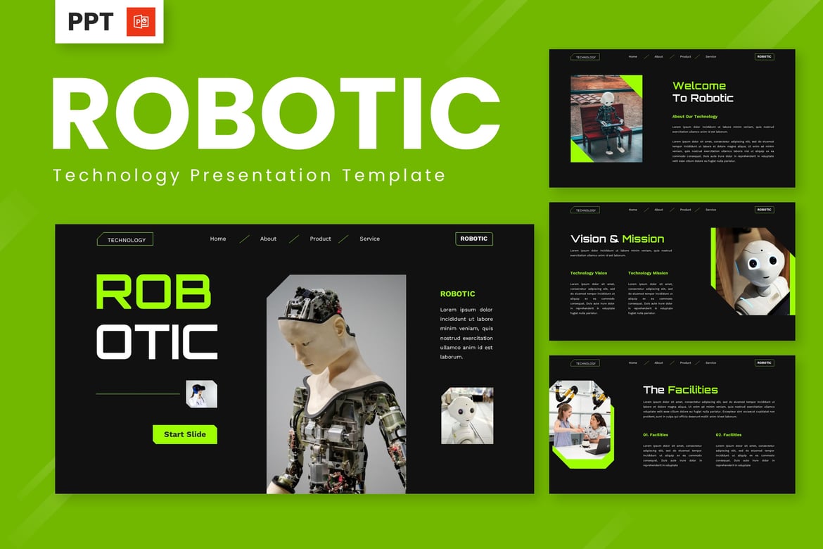 Template Presentasi PowerPoint Robotic dan Teknologi yang Futuristik