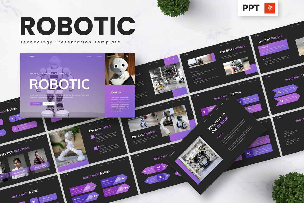 Template Presentasi Powerpoint Robotic dan Teknologi yang Futuristik