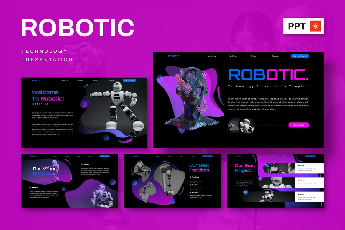 Template Presentasi PowerPoint Teknologi Robotik yang Futuristik