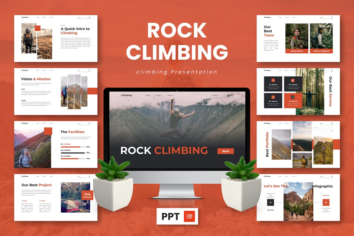 Template Presentasi PowerPoint untuk Rock Climbing dan Hiking yang Kreatif