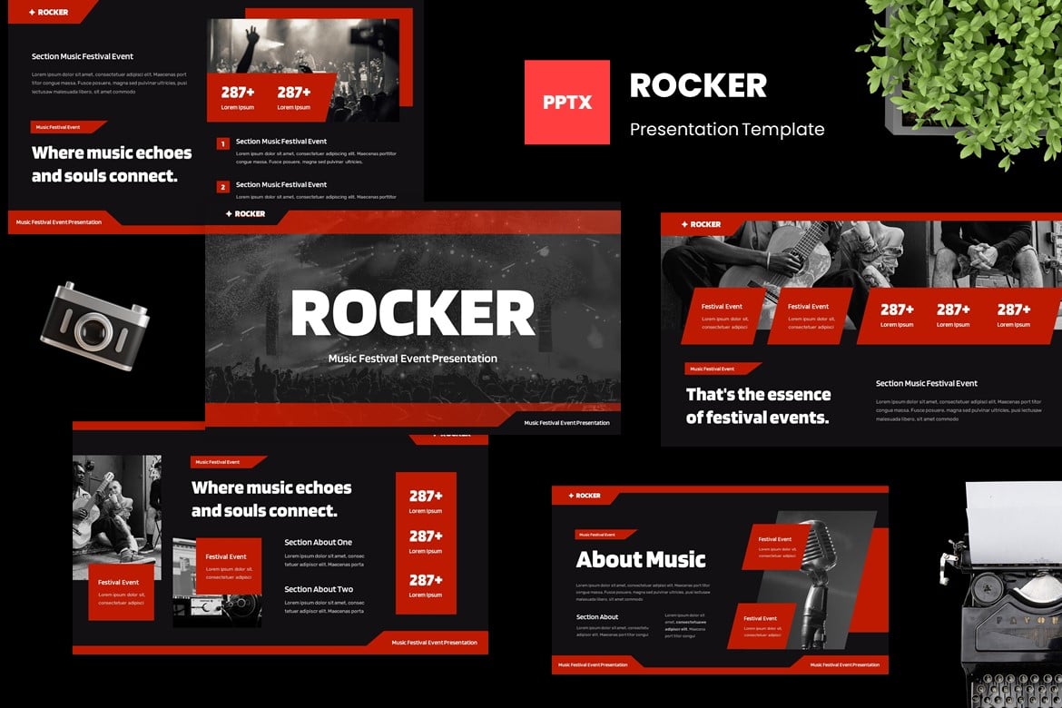 Template Presentasi Powerpoint Festival Musik Rocker yang Modern dan Kreatif
