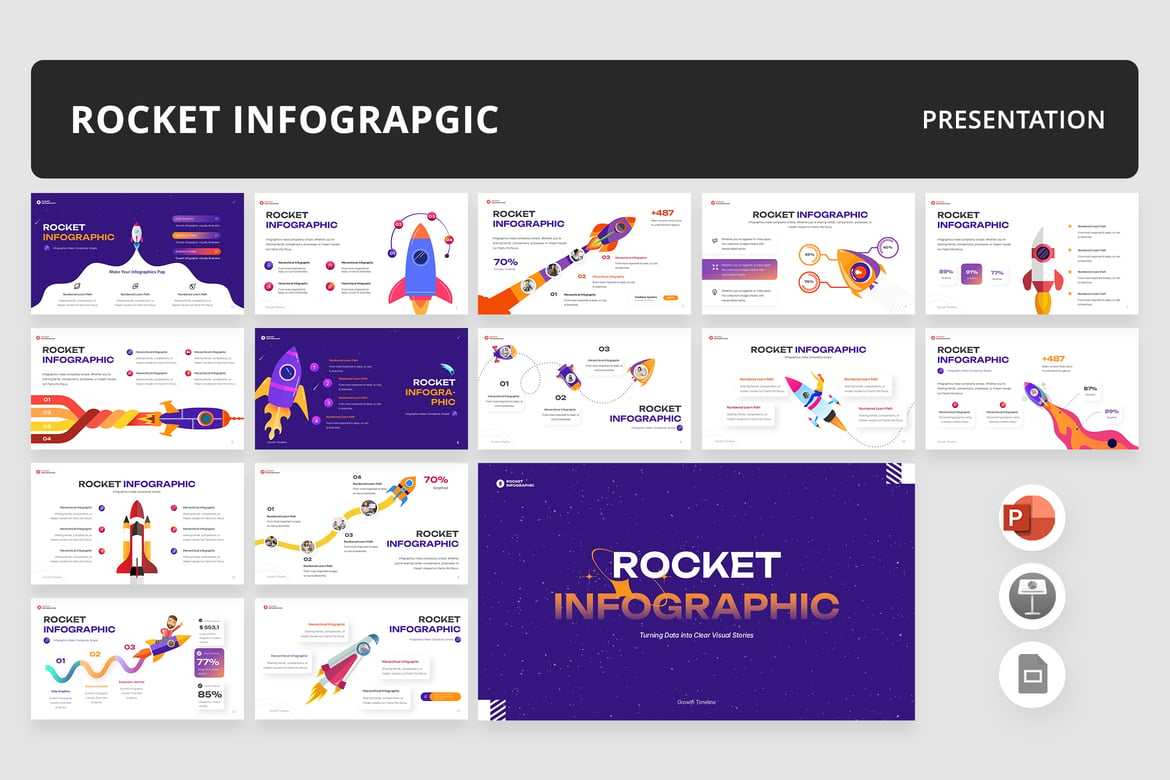 Template Presentasi PowerPoint Infografis Roket yang Menarik