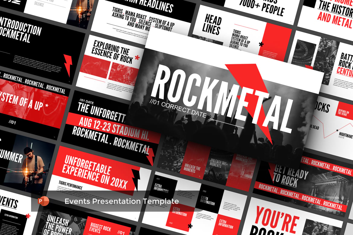 Template PowerPoint Acara Rockmetal yang Kreatif dan Berani