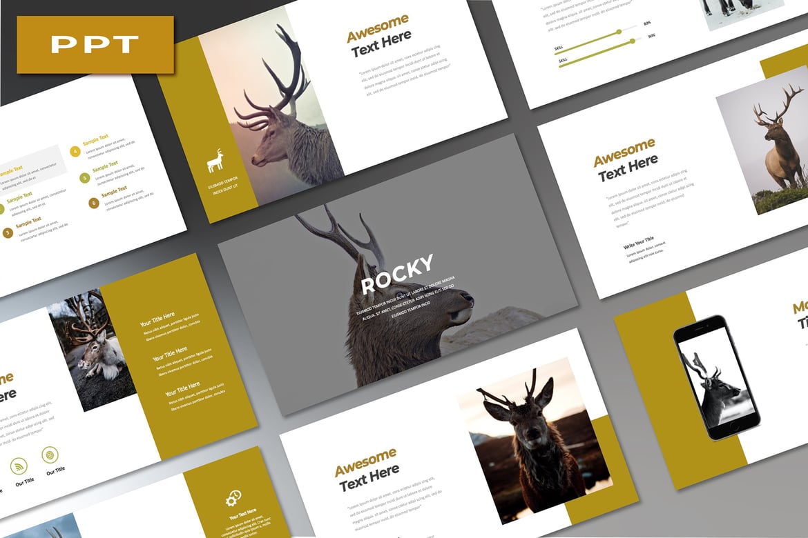 Template PowerPoint Hewan Rocky yang Elegan dan Minimalis