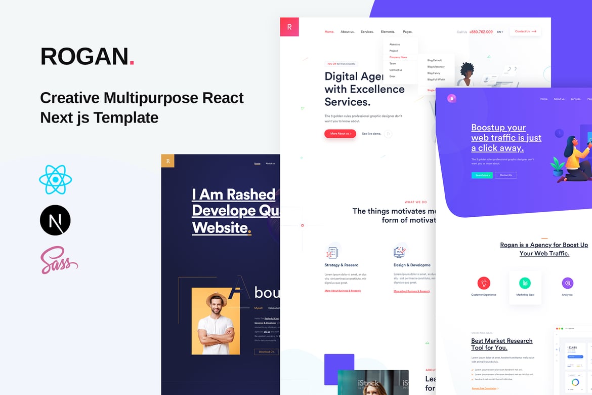 Rogan - Template Website Kreatif Serbaguna dengan React dan Next.js