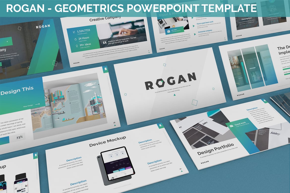 Template Presentasi Powerpoint Rogan - Tema Geometris Modern
