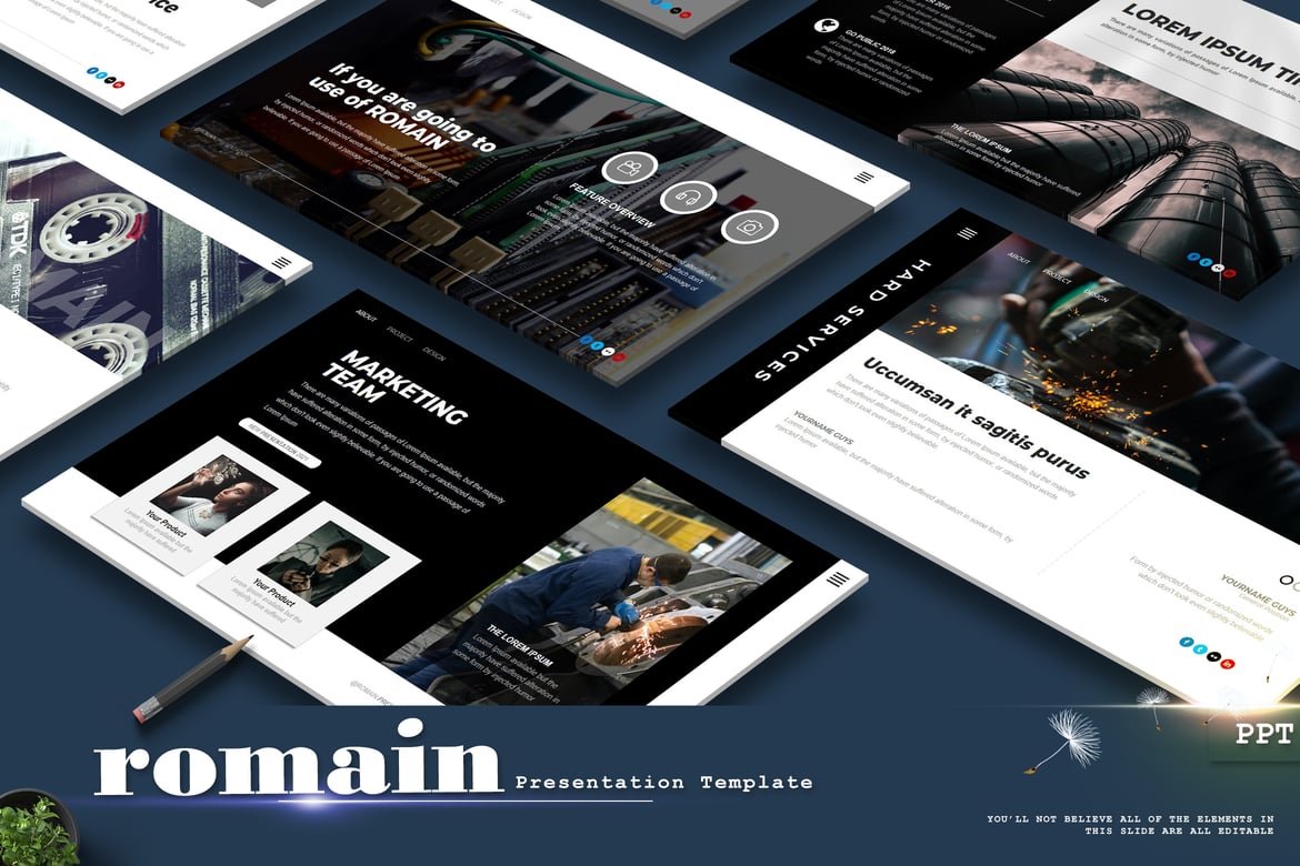 Template Powerpoint Romain - Presentasi Kreatif dan Profesional