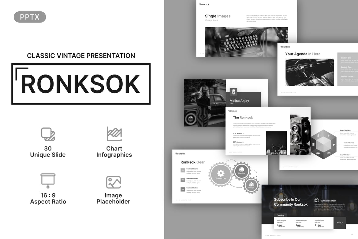 Template PowerPoint Vintage Klasik Ronksok yang Menawan