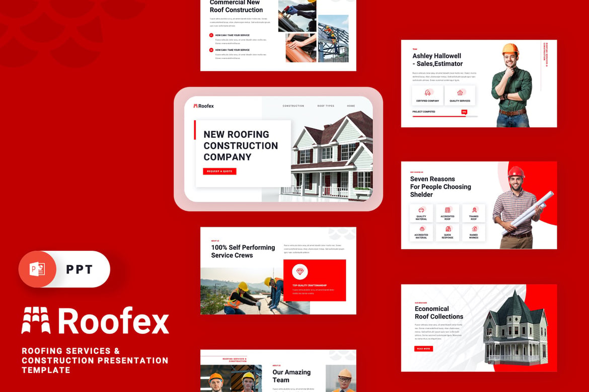 Template Presentasi PowerPoint ROOFEX untuk Layanan Atap dan Konstruksi