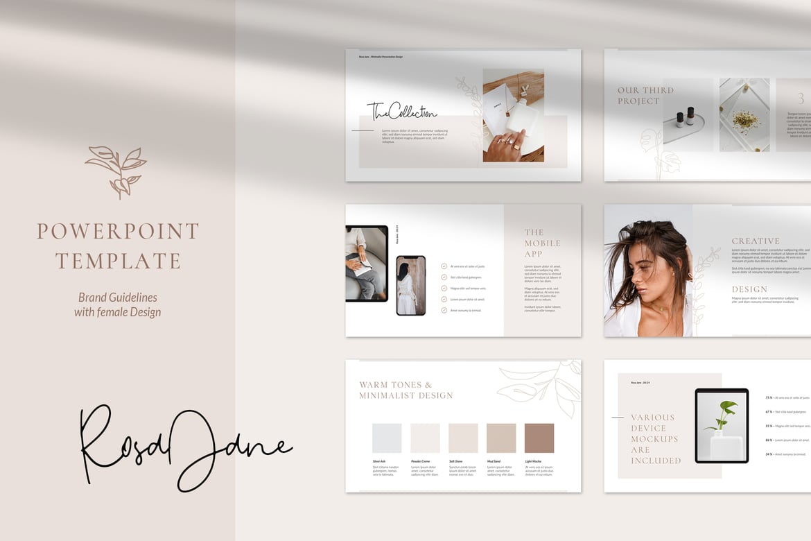 Template PowerPoint RosaJane: Panduan Brand Minimalis untuk Wanita