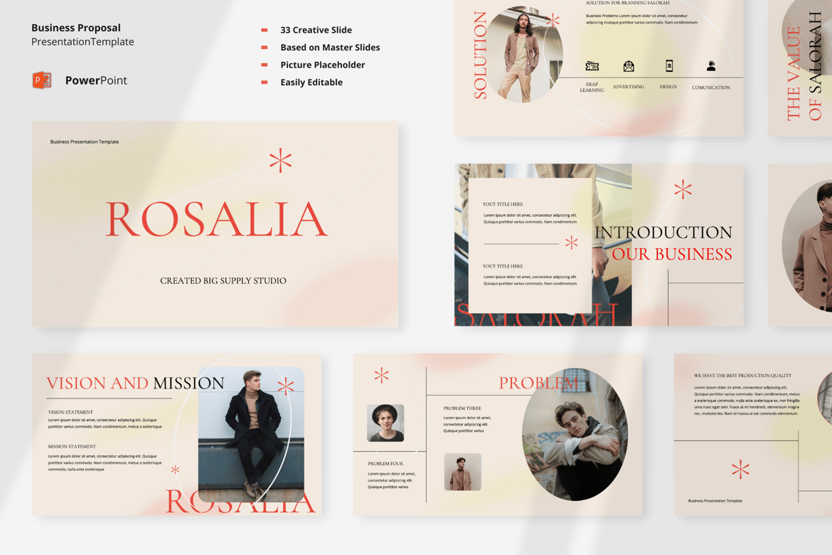 Template Presentasi Bisnis Powerpoint Rosalia yang Menarik