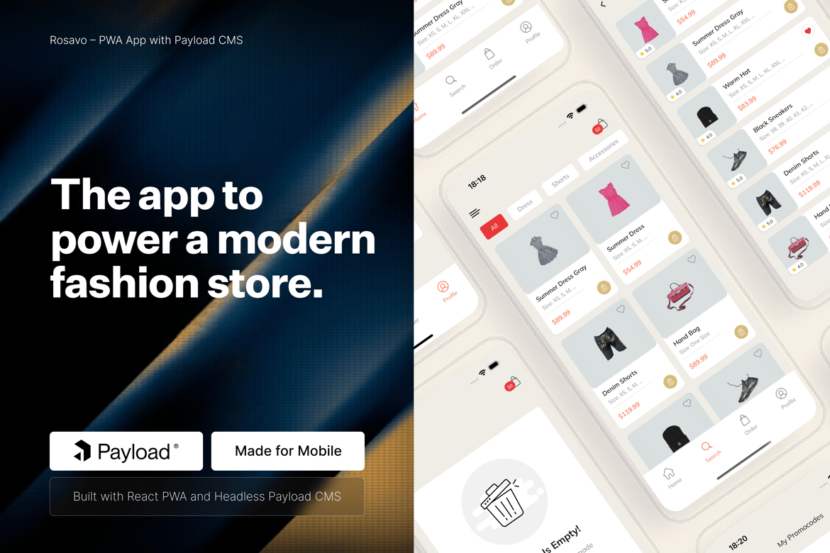 Rosavo – Template Website PWA Fashion dengan Payload CMS