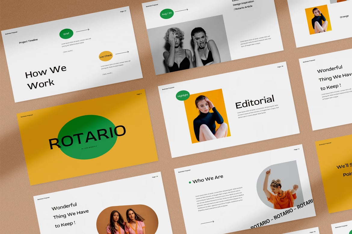 Template PowerPoint Rotario yang Kreatif dan Minimalis