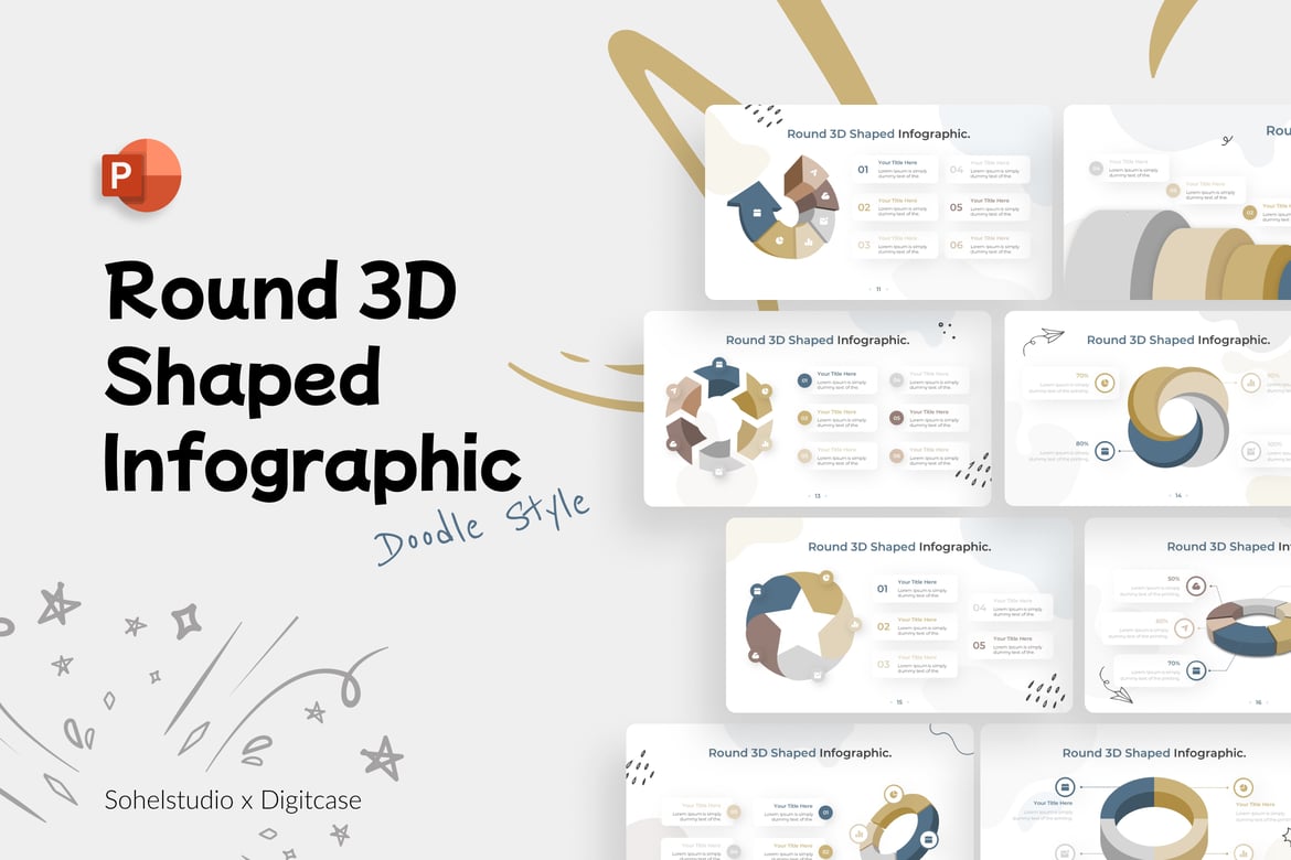 Template Presentasi PowerPoint Infografis 3D Bulat yang Menarik