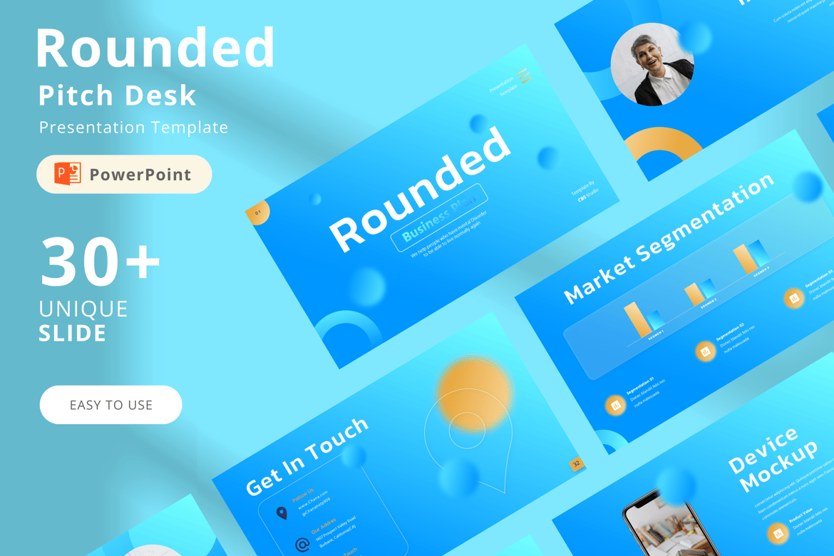 Template Presentasi Pitch Deck PowerPoint Rounded yang Elegan