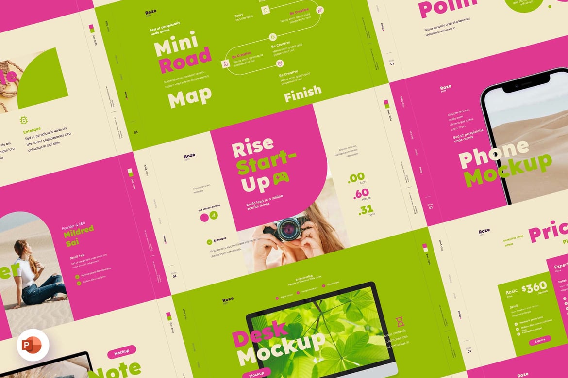 Roze - Template PowerPoint Presentasi Pitch yang Menarik