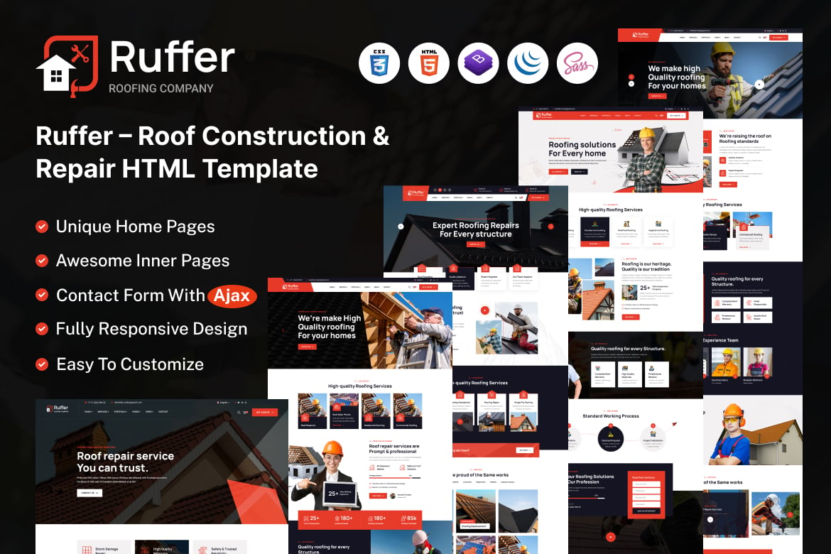 Ruffer – Template Website untuk Konstruksi dan Perbaikan Atap
