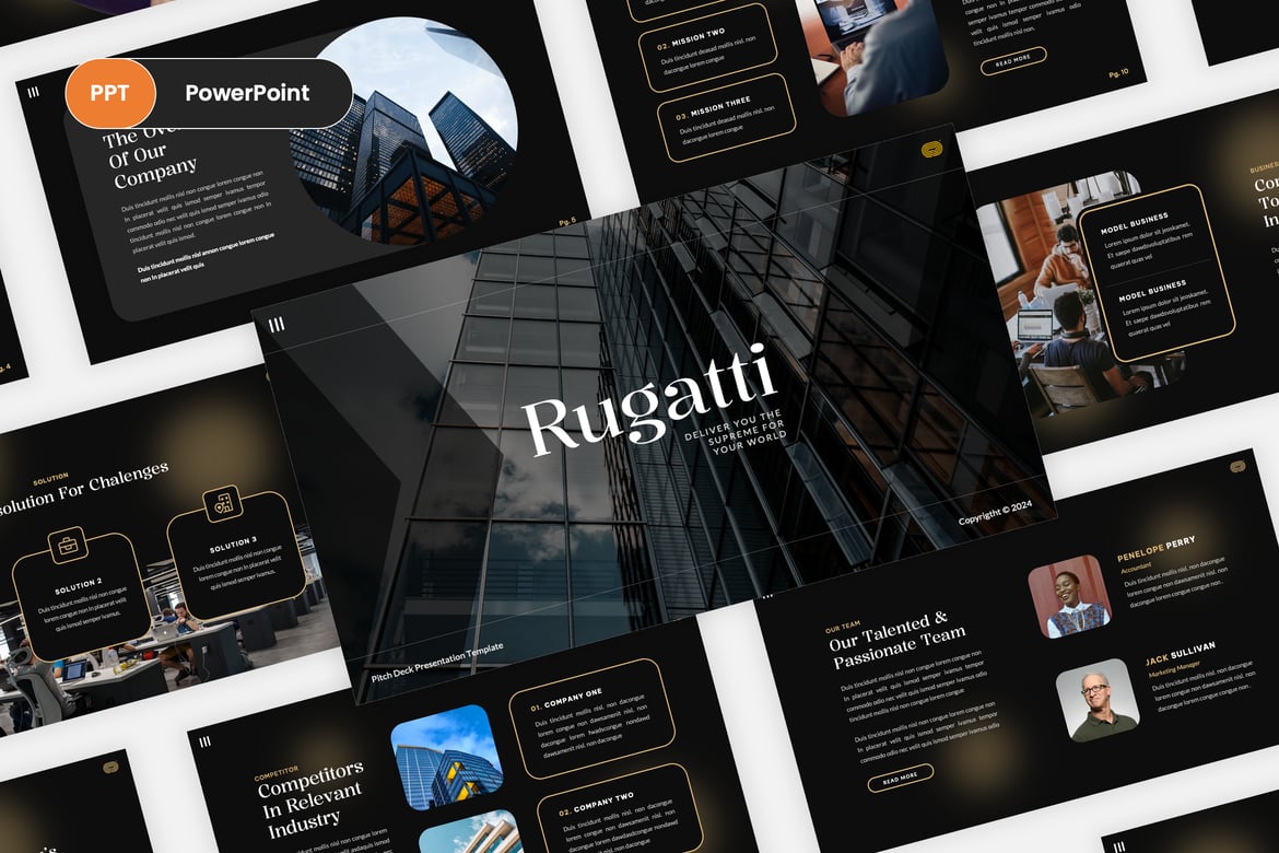 Rugatti - Template PowerPoint Mewah Berwarna Gelap