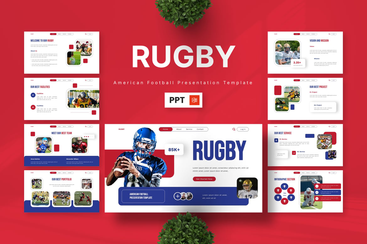 Template Presentasi PowerPoint Rugby dan American Football yang Kreatif