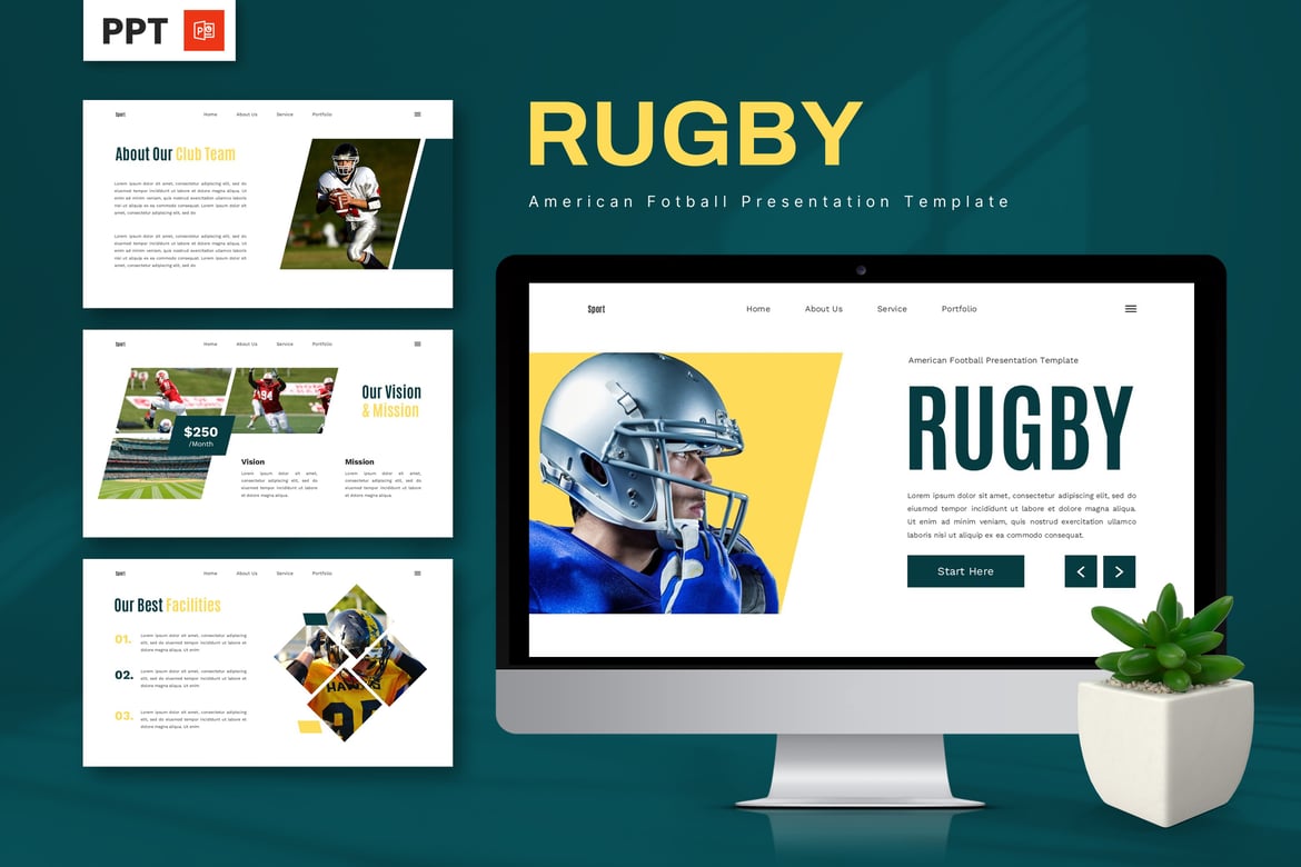 Template Presentasi PowerPoint Rugby dan American Football yang Menarik
