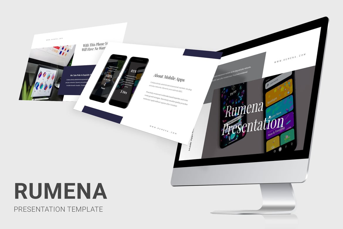 Rumena - Template PowerPoint Showcase Aplikasi Mobile yang Menarik