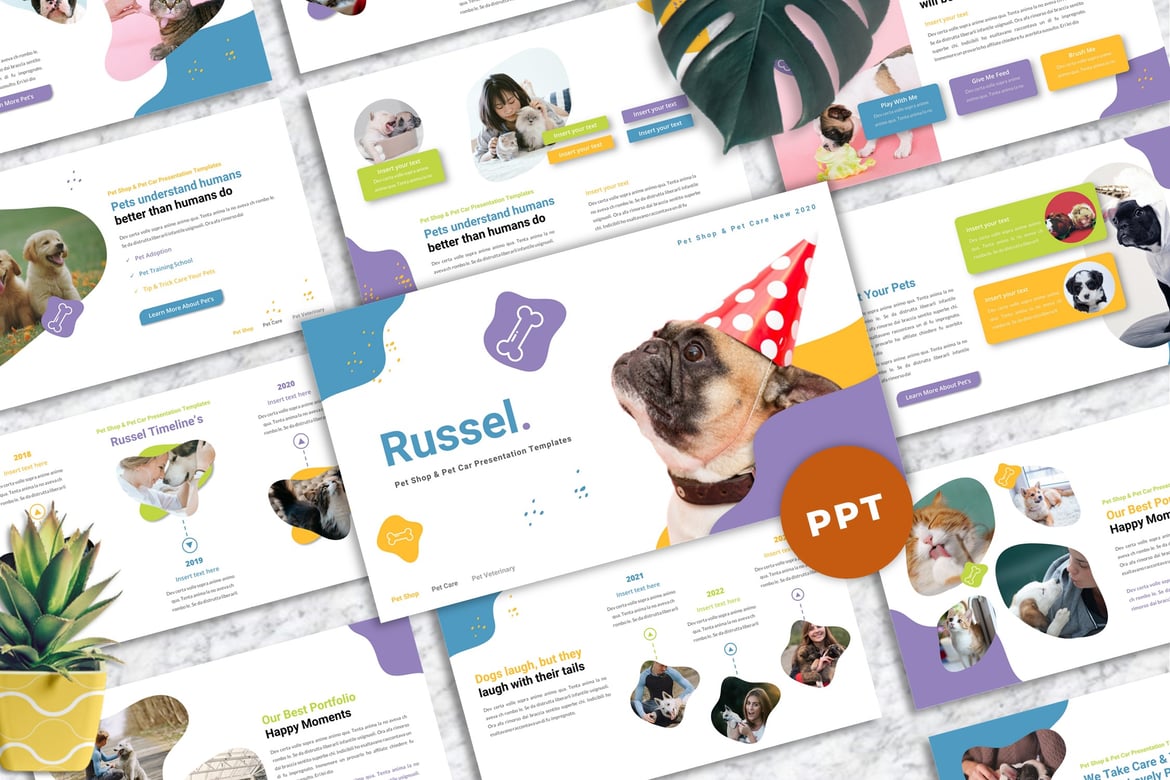Template Presentasi PowerPoint Russel untuk Perawatan Hewan Peliharaan