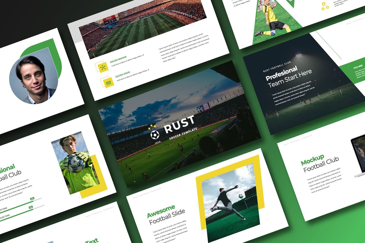 Template PowerPoint Sepak Bola Rust yang Stylish dan Fungsional