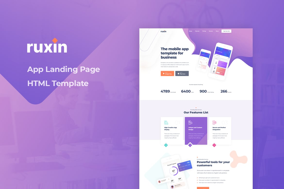 Ruxin - Template Website Halaman Landing Aplikasi yang Menarik