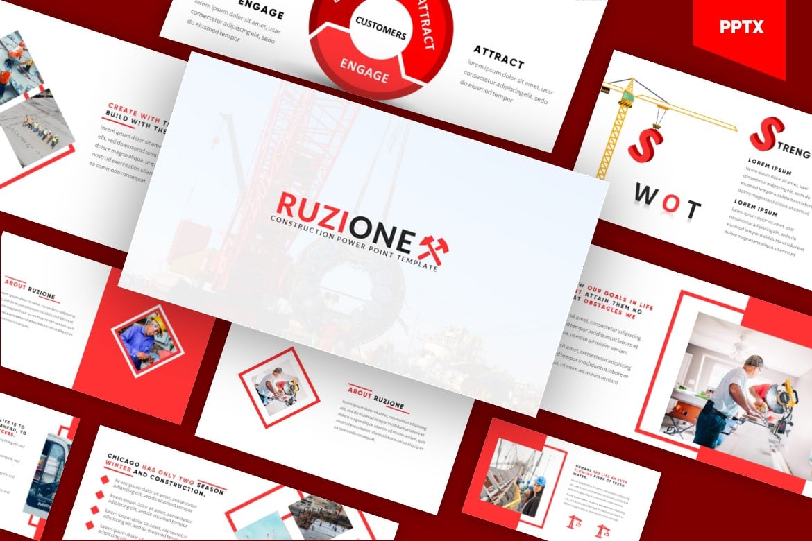 Ruzione - Template Powerpoint Konstruksi Modern dan Profesional