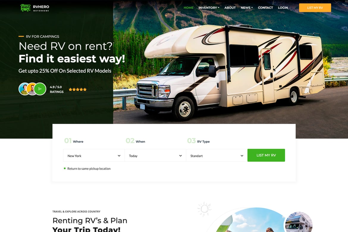 Template Website Penyewaan RV Rvhero yang Modern dan Kreatif