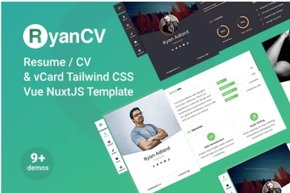 Template Website CV/Resume Ryan Tailwind CSS untuk Vue NuxtJS