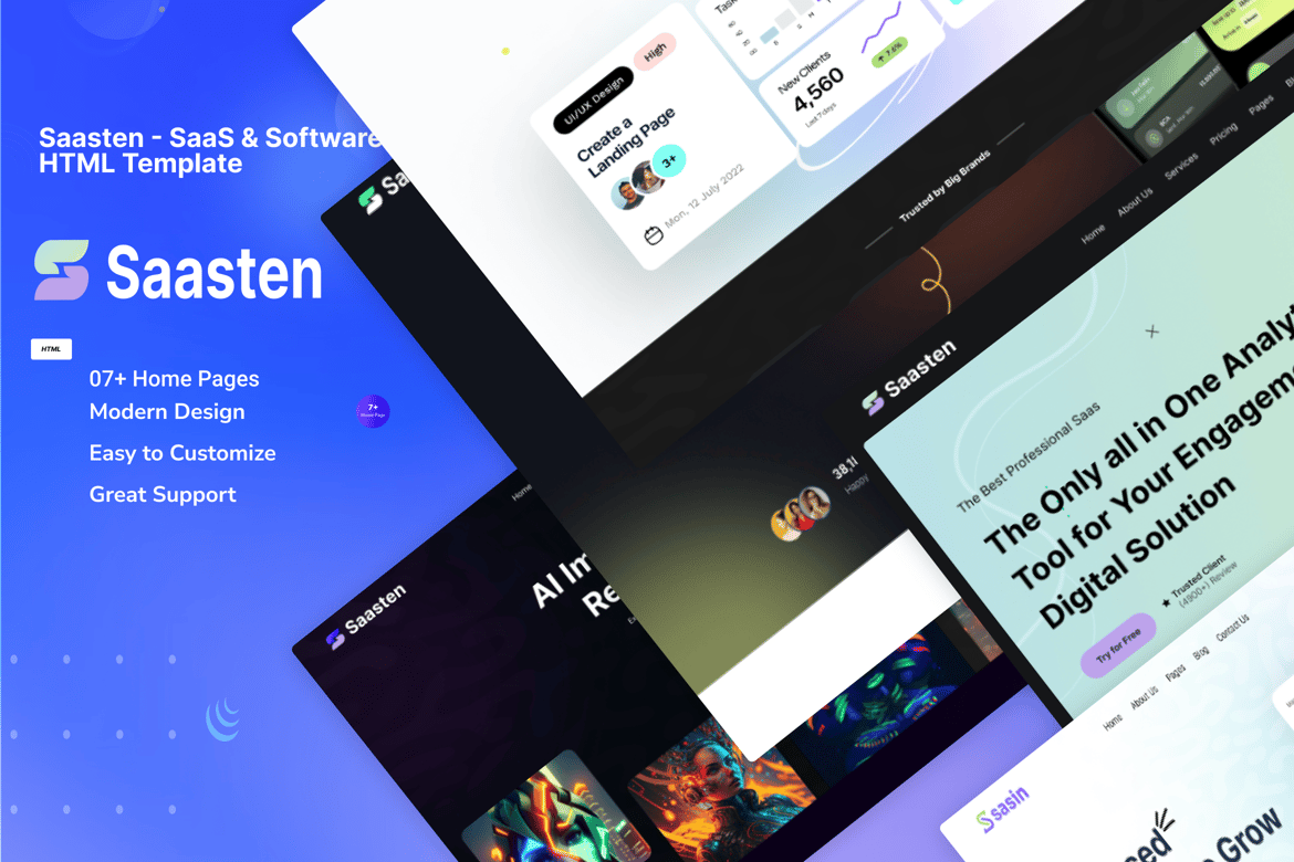 Saasten - Template Website SaaS & Software yang Modern dan Kreatif