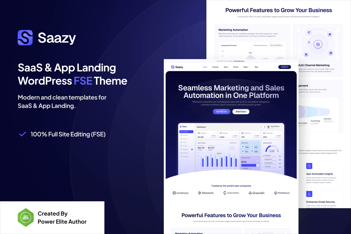 Saazy – Tema WordPress Modern untuk Landing Page SaaS & Aplikasi