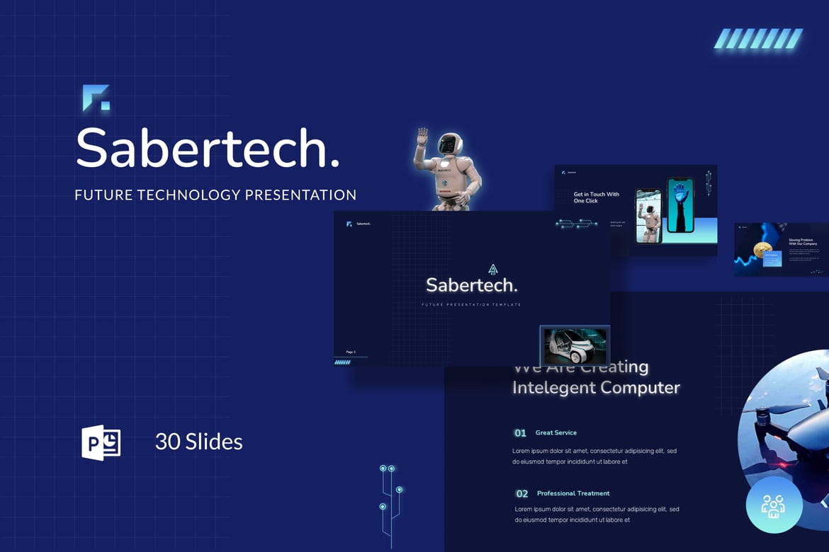 Sabertech - Template PowerPoint Teknologi Masa Depan yang Menarik