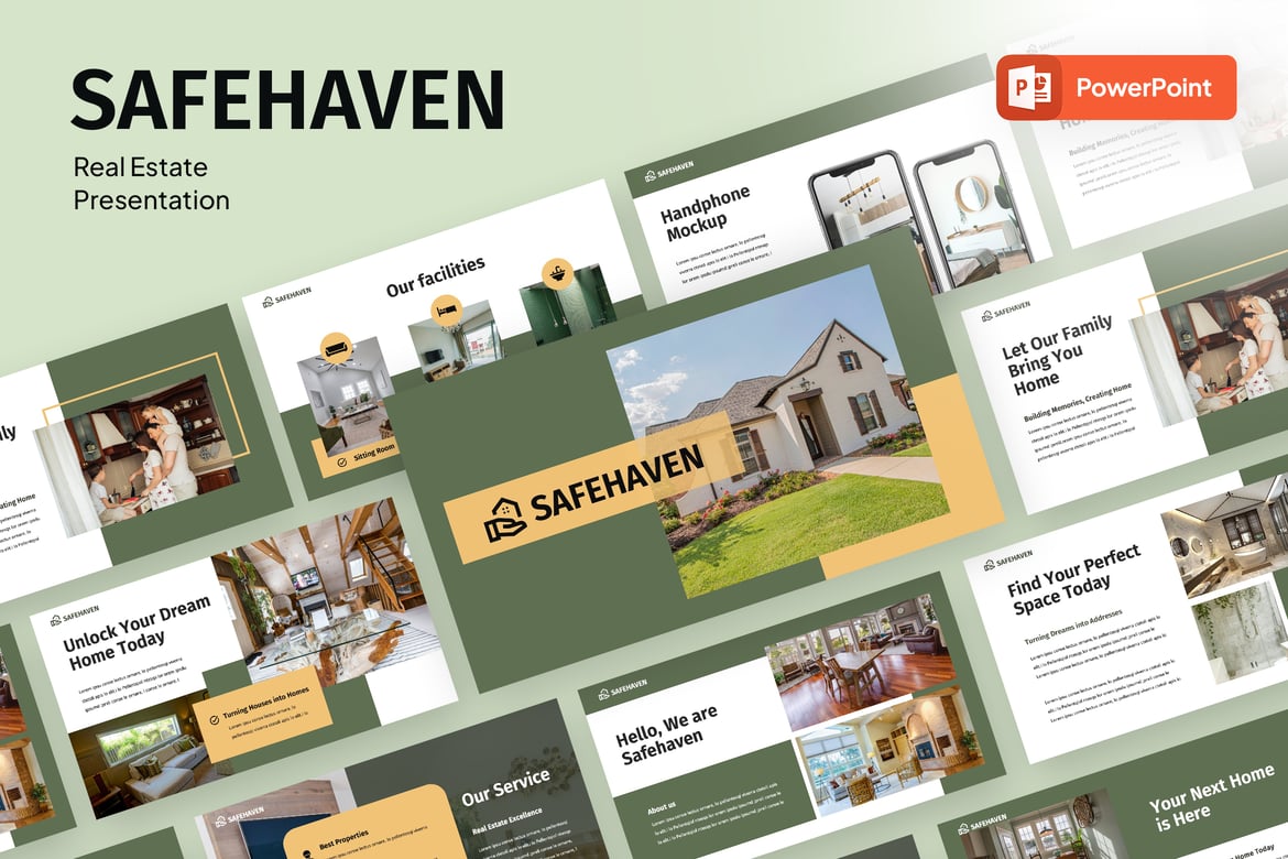 Template PowerPoint Real Estat - Safehaven yang Menarik dan Profesional