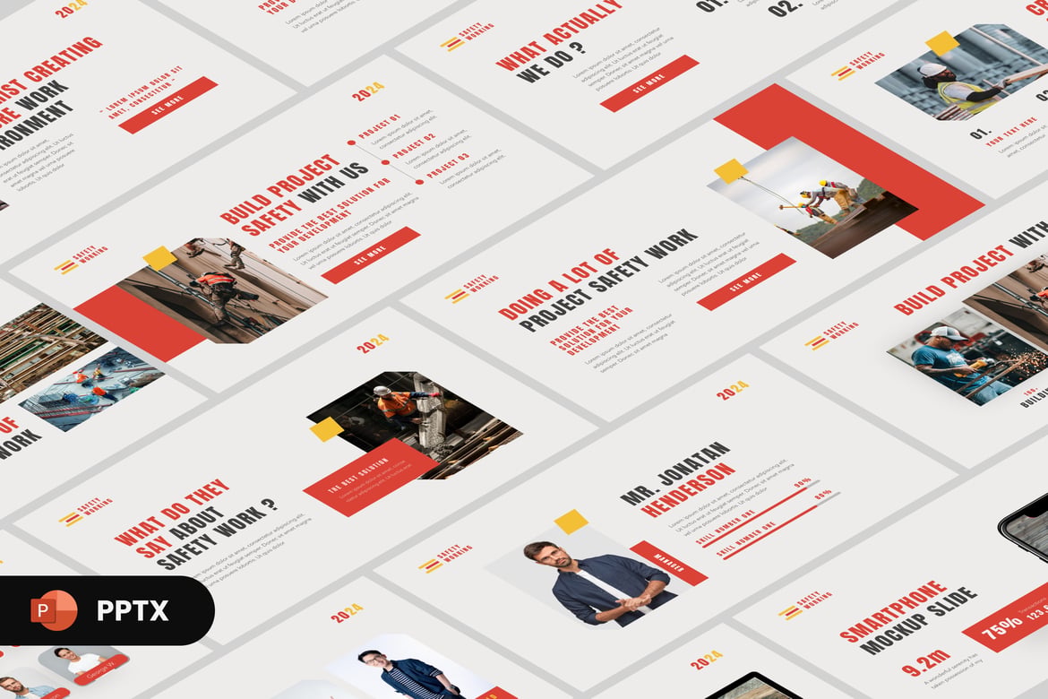 Template PowerPoint Keamanan Konstruksi Modern