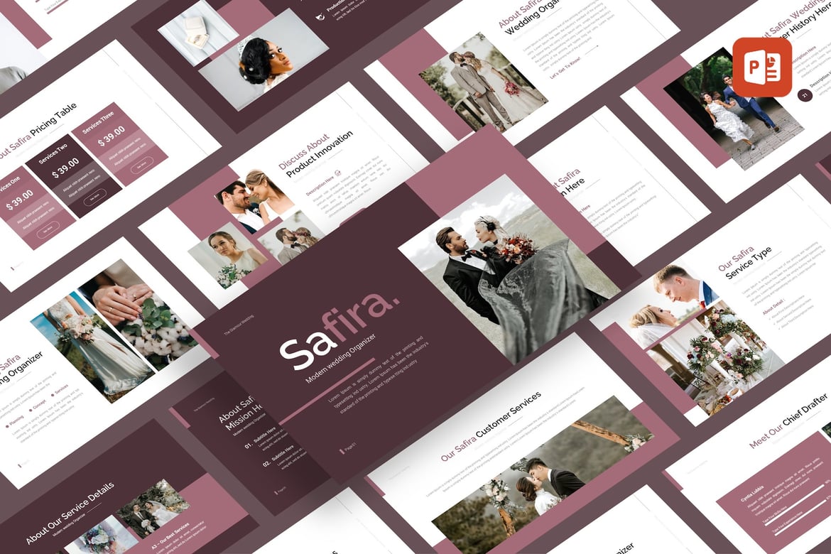 Template PowerPoint Pernikahan Safira yang Elegan dan Profesional